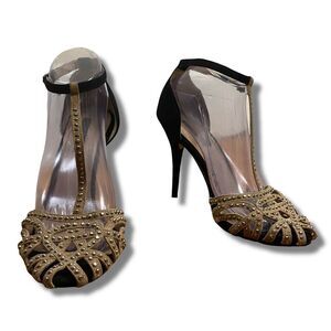 Zara Women’s Size 40 Studded Cage Style Heels Brown T Strap Pumps Ankle Buckle